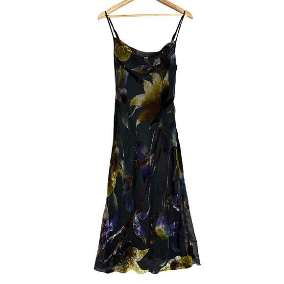 bebe Dresses & Skirts - Vintage Bebe Y2K Crush Velvet Burnout Floral Midi Dress Black Gold USA Made M